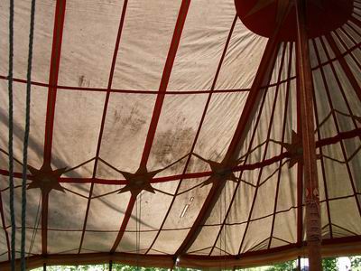 Durchsicht bei heller Sonne: Flecken im Zeltdach